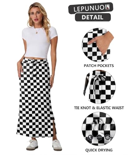 Image of Lepunuo Women's High Waisted Sweat Maxi Skirt with Pockets Slit | Ultra Soft Sweat Fabric, High Waist Drawstring, Deep Phone Pockets, Side Slit for Movement, Ideal for Lounge Travel