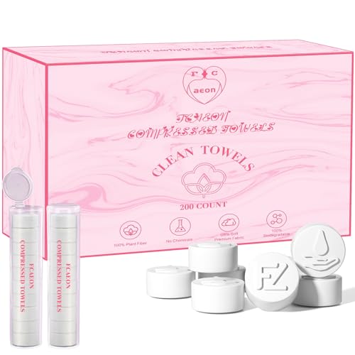 FCaeon Toallitas Faciales Desechables Comprimidas Ultra Suaves,Compressed Towel Guantes de Tocador Gruesos, Toallitas de Algodón para Desmaquillaje de Viaje, Piel Sensible, Cuidado(200 Unidad Rosa)