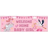 Shuitouk Welcome Home Baby Girl Banner Flags for Outside 24x72 Inch Outside Double Side Its a Girl flag Baby Shower Wall Flag Stork Sign House Yard Banner Parties Decorations