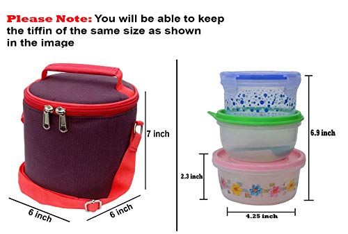 Image of Maroon Insulated Lunch Bag, Polyester, Water Resistant, Classic Style, for Office, School and Travelling, 1 Litre (Without Containers, Size-6.5 X 6 X 6)