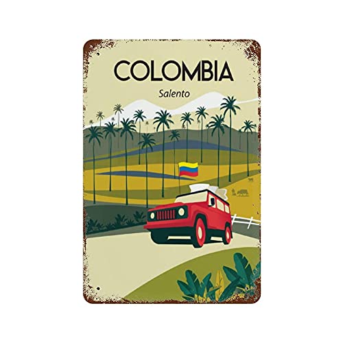 Lsjuee Décoration en métal Colombie Salento Palms Tra Travel Poster Funny Home Decor Wall Decor Bar Pub for Cafe Bar Pub Home W8xH12 Inch