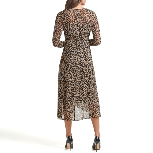 TOMMY HILFIGER Women's Long Sleeve High Neck Chiffon Hi Lo Midi Dress3