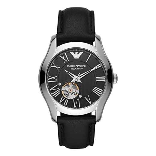 Emporio Armani Reloj para hombre, Movimiento automático, caja de 43mm Plata / Acero inoxidable con correa de piel, AR60016