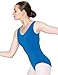 Produktbild tanzmuster Ballett Trikot Damen ärmellos - Mona - Baumwolle - Blau 40 - geraffter Ausschnitt - blauer Tanz Body - Ballettkleidung für Erwachsene