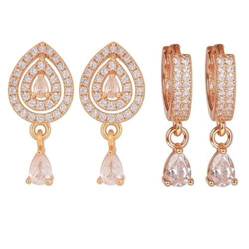 Image of Nilu's Collection 18k Rose Gold Plated Clip On Hoop Earrings, Stylish Women Earrings, Fancy Zircon Copper Bali Earrings for Women and Girls (Drop design)