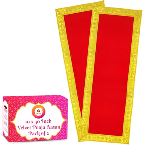 Image of Bhakti Lehar (10 x 30 Inch) Plain Red Velvet Pooja Aasan for God Idol /Chowki Aasan Kapda Cloth for Temple Shelf Home Mandir, Ganesh Baithak and God Idol Sitting - Pack of 2
