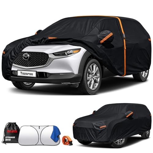 Tozaroa Mazda CX-30 SUV Cover Waterproof All-Weather,Outdoor Heavy Duty UV-Resistant Full Car Covers with Windshield Sun Shade&Storage Bag,Driver Door Zipper (Includes a Towel)
