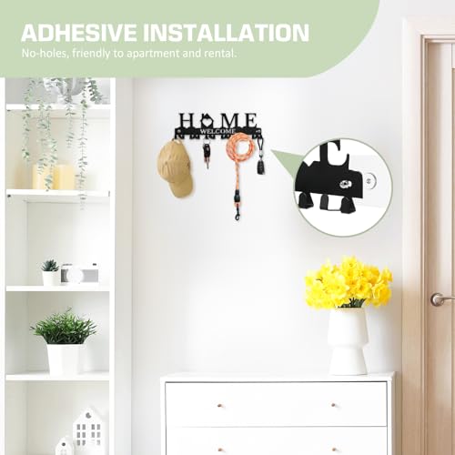 HOMEBROS Key Holder Wall Mount, Adhesive Metal Key Hanger with 6 Double Hooks, 2 Installation Methods, Black by HOMEBROS - Image 4