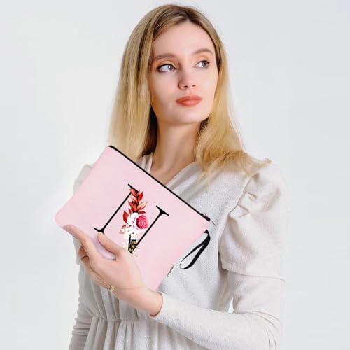 Image of Vavabox A-Z Personalized Makeup Bag, Birthday Gifts for Women Mom, Gifts for Best Friend, Bride Bridesmaid Cosmetic bag (N, 06-Pink)