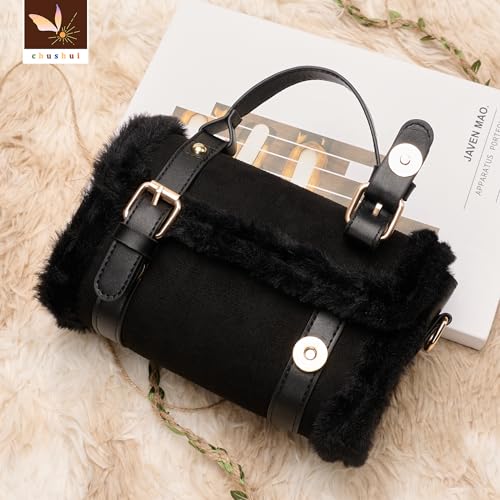 Fur Purse,Vintage-Revival Small Crossbody Bag,Top Handle Leather Handbag for Women4