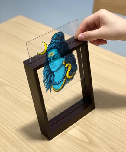 Image of Minimalist Wooden Home Decor Frame | Reusable Sliding Display with Changeable Sheets | Modern Living Room, Office & Table Decoration | Giftable Decor | Pintrest Shiva and Ganesh Laxmi Combo