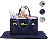Diaper Caddy, Nursery Organizer: Best Navy Blue Portable Washable Diaper Caddy Organizer with Large Storage Space. Free Changing Pad (Navy, Large)