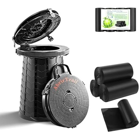 AbrirTrail XXL Portable Toilet for Camping, 19.7“H Collapsible Toilet for Adults and Bildegradable Toilet bags 60 counts Cover