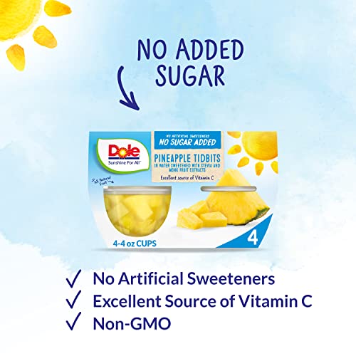 Dole Fruit Bowls Pineapple Tidbits, No Sugar Added, Back To School, Gluten Free Healthy Snack, 4Oz, 4 Cups #TOP2
