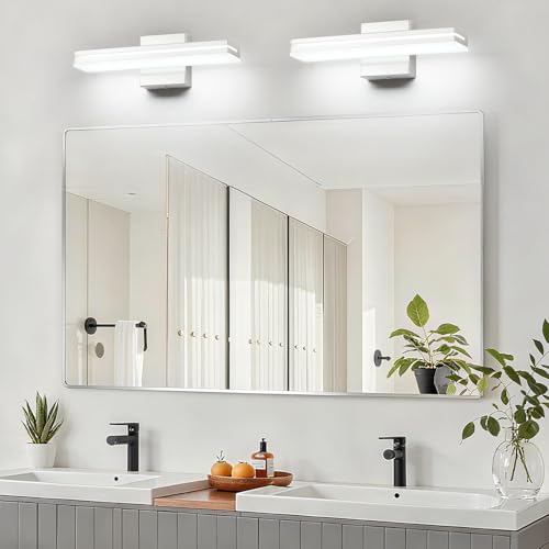 Image of SineRise 16-Inch LED Modern Bathroom Vanity Light Bar, Chrome Modern Acrylic Bathroom Wall Lighting Fixtures Over Mirror (Cool White 6000K)
