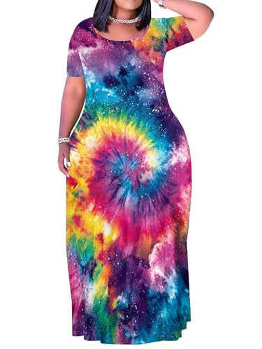 Image of SUZONANA Plus Size Dresses for Women Summer Casual Maxi Dress Short Sleeve Loose Vacation Dress