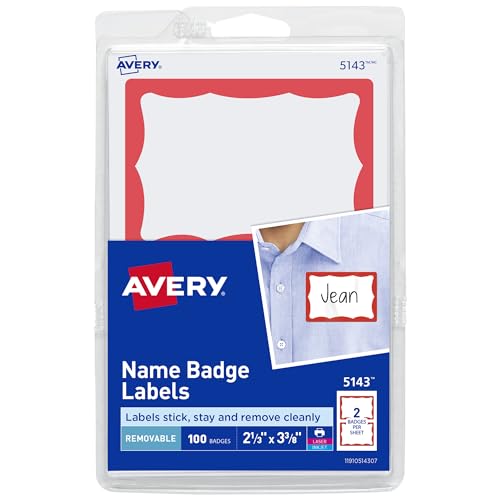 Badges avec bordure rouge Avery lot de 18 étiquettes à imprimer