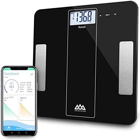 Bluetooth Smart Body Fat Scale, Digital Bathroom Scale, BMI Weighing Scales Body, Body Composition Analyzer with iOS and Android APP-Black