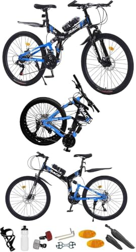 Rexhan 24 26 27.5 Inch Mountain Bike Foldable Adult & Teenager Bicycle City Bike Commuter Cycle Unisex Men & Women MTB Dual Suspension Dual Disc Brake 21 Speed 19 KG Lightweight (24 Inch)