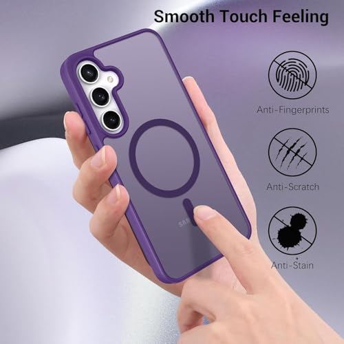 Image of Elzzi Magnetic Magsafe Case for Samsung Galaxy S25 FE 5G Cover, Compatible with MagSafe Translucent Matte Hard PC + TPU Hybrid Back Cover, Slim Shock-Resistant Protective Case (Deep Purple)