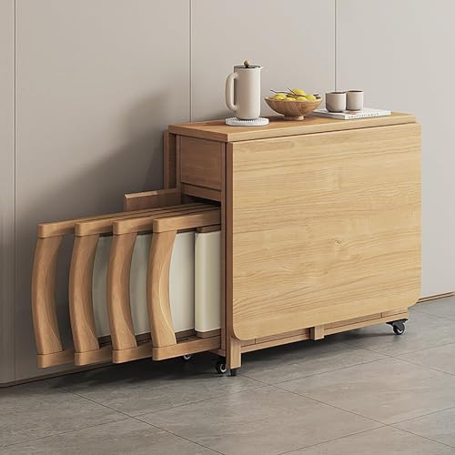 Juego de mesa de comedor y silla plegable, mesa extensible con cajón de almacenamiento, incluye 4 sillas y ruedas, ideal para sala de estar y cocina, 1,4 m
