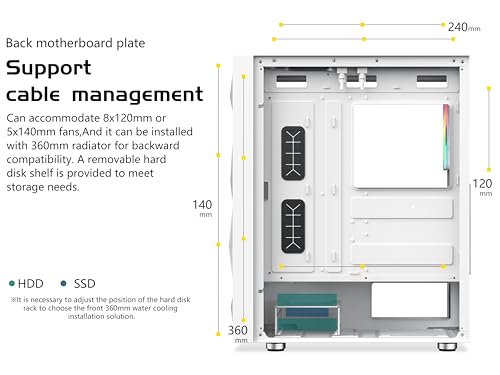 Gabinete PC SAMA 3509 Blanco Mid Tower ATX – Frente de Malla de Acero, Panel Lateral de Vidrio Templado Abatible, 4 Ventiladores ARGB Preinstalados, USB 3.0×2, Soporte para Enfriador Líquido AIO de 360 mm miniatura 6