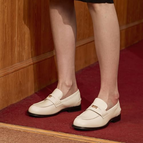 Image of BEAU TODAY Platform Loafers for Women,Chunky Loafers Women,Leather Comfortable Shoes,Lug Sole Metal Buckle Business Work Shoes Black
