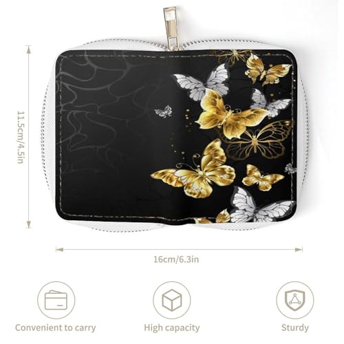Women Leather Coin wallet, Key Change Organizer Zipper Card Holder Purse Clutch Pouch Pocket 4.5x3.15 in Print Gold Jewelry Silver Butterflies3