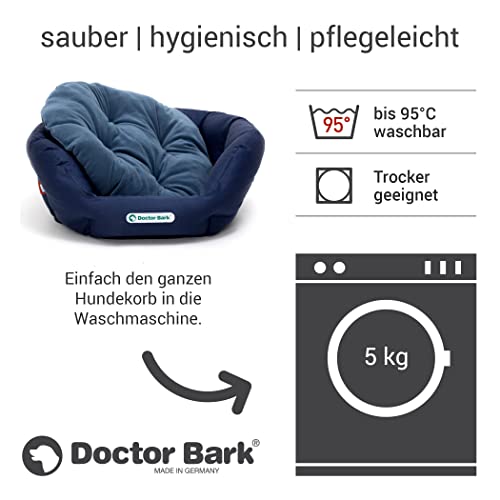Doctor Bark Hundekorb rund, Hundebett für größere Hunde, Kuschelbett mit flauschigem Wendekissen, orthopädisch, waschbar bis 95°C (L - 60x50 cm, Königsblau)