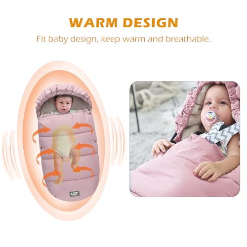 Image of LAT Baby Warm Bunting Bag Universal,Stroller Sleeping Bag Cold Weather,Waterproof Toddler Footmuff (Detachable,Pink)