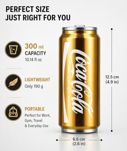 Image of 300ml Metal Can Mug with Straw | Premium Gold Stainless Steel Drinking Cup for Juice, Coffee & Cold Drinks | Reusable Travel Tumbler