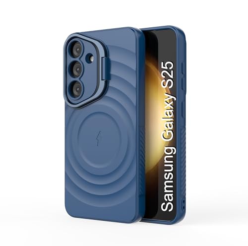 Image of LuxuryKase Shockproof Case for Samsung Galaxy S25 | Ripple Pattern | Camera Protection | Inner Velvet Fabric Lining | Protective Cover with Enhanced Grip & Wireless Charging Support - Blue