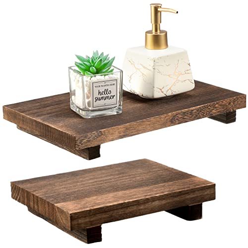 Tiamon 2 Pcs Wood Pedestal Stand Riser Wood Riser Soap Stand for Bathroom Farmhouse Soap Tray for Home Kitchen Counter Table Decor Bottles Plant Jewelry Candles Guest Display(Old Brown)