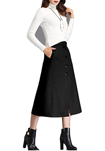 Jupe en laine fine H&H HY noire taille haute coupe trapèze haut de gamme