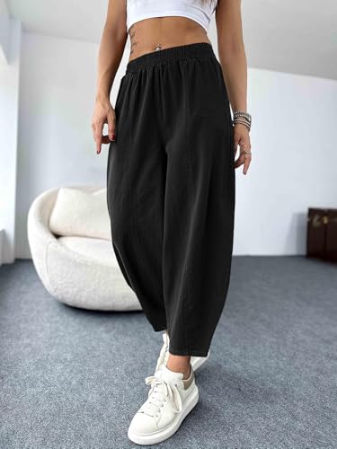 Cicy Bell Women's Summer High Waisted Baggy Pants Casual Cotton Harem Capris Slacks with Pockets3