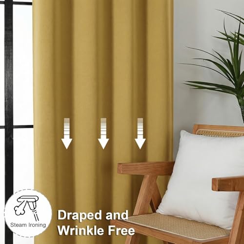 Image of Simplebrand Ava Bright Gold Short 36 Inches Blackout Curtain 2 Panels Set, Half Window Rod Pocket Privacy Curtain Tiers for Kitchen, Curtains Blackout for Bathroom Shades, W40 x L36 Inch, Bright Gold