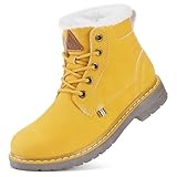Mishansha Botas de Nieve Niña Niño Botines de Invierno Caliente Forro Zapatos Cómodas Antideslizante Al Aire Libre Boots, Amarillo 31