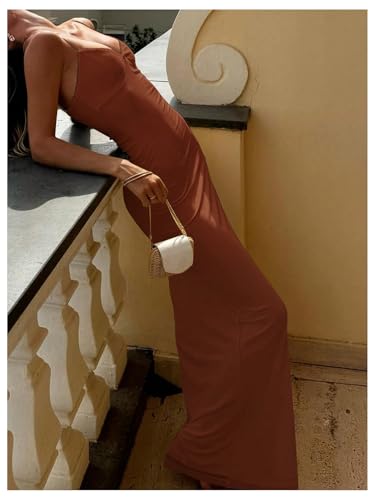 Image of SOLY HUX Women's Elegant Mesh V Neck Bodycon Maxi Dress Summer Cocktail Party Wedding Guest Long Cami Sundresses
