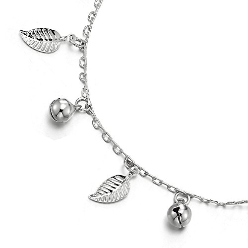 Coolsteelandbeyond Unique Link Chain Anklet Bracelet With Dangling Charms Of Leaves And Jingle Bells, Adjustable #TOP1