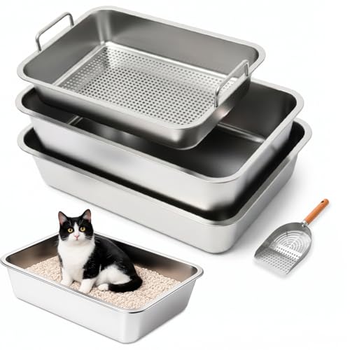 Arenero para gatos de acero inoxidable XL 4 piezas miniatura 1