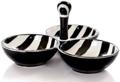 Ceramic Zebra Partyware Three Section Tray, 14-1/4 by 2-1/2 by 14-1/4-Inch,