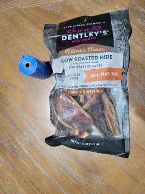 Dentley's Slow Roasted Hide All Natural Dog Treats with 1 Roll Poop Bag
