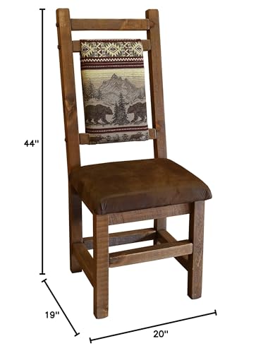 Furniture-Barn-USA-Set-of-2-Farmhouse-Timber-Peg-Upholstered-Dining-Room-Chairs-Early-American-Stain-with-Bear-Run-Fabric-and-Faux-Brown-Leather-Seat Furniture Barn USA Set of 2 Farmhouse Timber Peg Upholstered Dining Room Chairs Early American Stain with Bear Run Fabric and Faux Brown Leather Seat