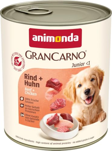animonda GranCarno Junior cibo per cani, alimento umido per cani in crescita, manzo + pollo, 6 x 800 g