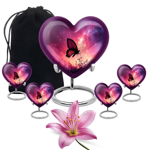Image of Butterfly Urn Memorial Urn for Ashes Adult Male & Female 1 Large & 4 Small | Keepsake Funeral Urns, Memorial for Adult, Decorative Urns for Mom & Dad