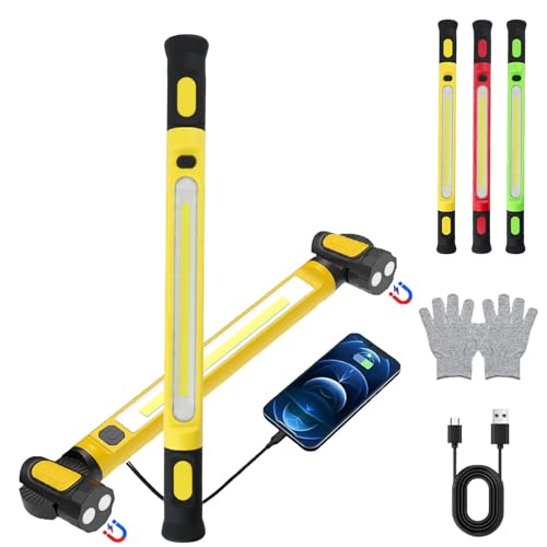 3000 Lumens Rechargeable Work Light — Bright, Tough & Built for Every Job, Rechargeable Magnetic Work Light with Hooks, 3 Brightness Modes, Waterproof for Mechanic/Car Repairing/Garage (Yellow*1)