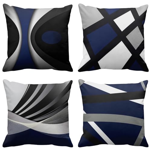 Emvency Set of 4 Dark Blue Throw Pillow Covers Modern