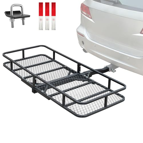 Hitch Rack Cargo Carrier for Car - Metal Luggage Storage Basket for Truck RV ATV Vehicle - Tow Hitch Mount Racks Rear Carriers with 2 in Receiver - 60x24X6 Utility Folding Trailer Travel Platform