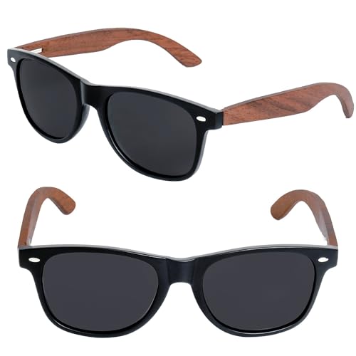 HOLZAUGE® Sonnenbrille Holz für Damen & Herren – Polarisierende Gläser UV400, CE-zertifiziert, Filterkategorie 3 – Walnussholz Bügel, Leicht & Nachhaltig inkl. Beutel & Putztuch
