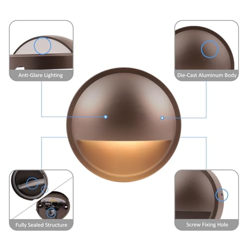 Image of Low Voltage Deck Lights Outdoor with 3 CCT Selectable | 3W 12V LED Low Voltage Post Fence Stair Lights Wired Outdoor, Surface Mount, IP65 Waterproof, Aluminum, Brown, Pack of 6